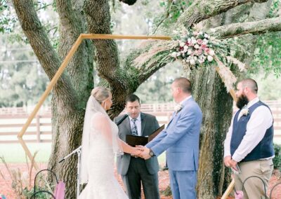 Masters Stables outdoor tree shaded wedding venue chairs-7 ceremony altar. Rustic outdoors